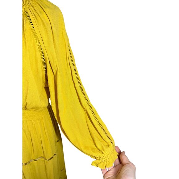 Cottagecore tiered skirt boho peasant maxi dress yellow size M - Picture 3 of 9